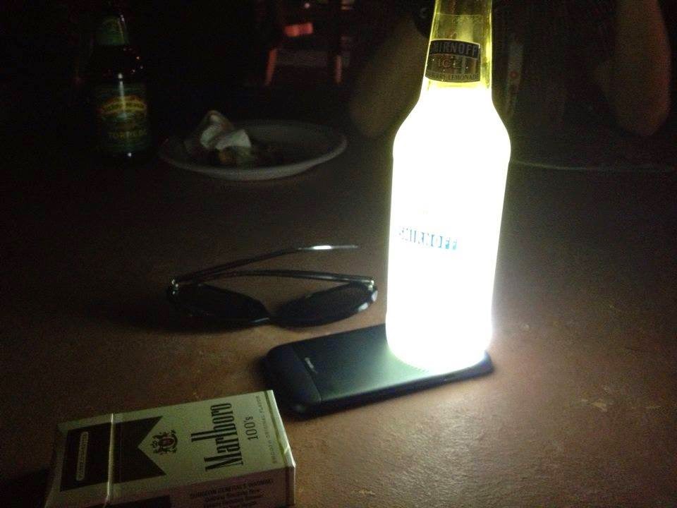 The basic beer light: A cell phone camera with beer on top.